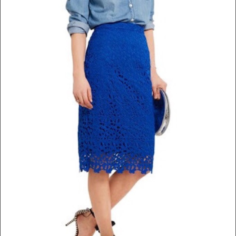 J.Crew Pencil Skirt Blue Collection Liola Guipure